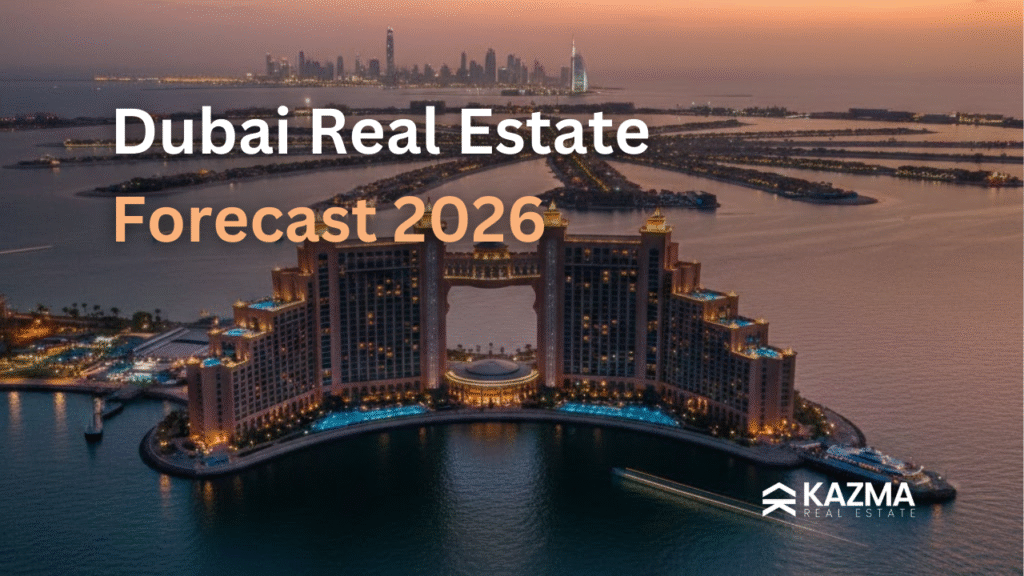 Royal Atlantis and Palm Jumeirah view at sunset, symbolizing Dubai's luxury real estate investment market and the prediction for 2026 of Dubais real estate market